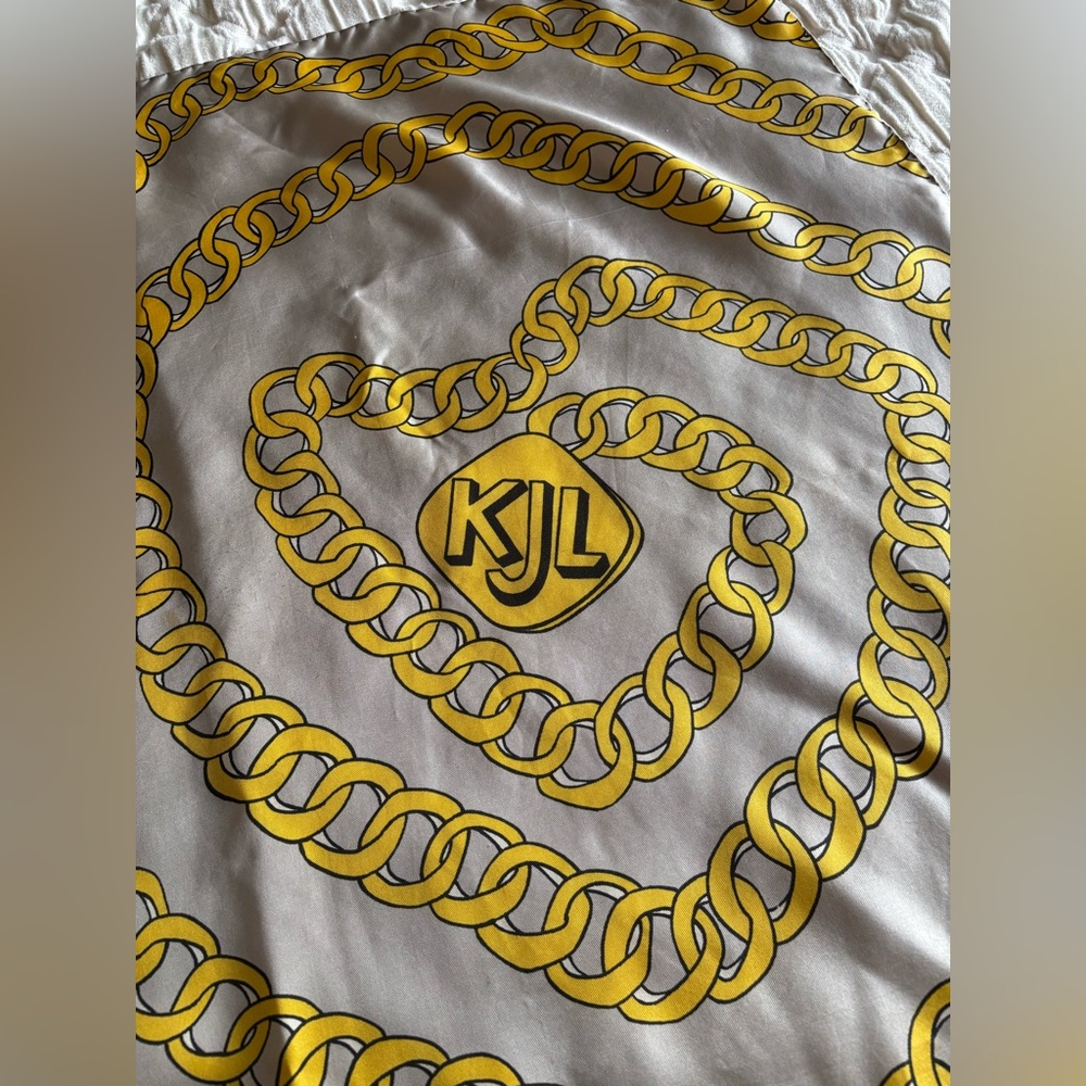 Vintage Kenneth Jay Lane Chain Print Silk Scarf 30x30